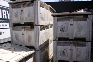 The treated grain in packed and ready for collection