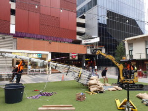 Canopees being erected in Australia with mechanical horsepower (Image: Urban Canopee Australia)