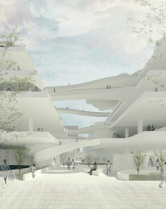Jasmine’s honours project design ‘Ompholos’ reimagined a car park as a cultural hub (Image: Jasmine Gunnoo)