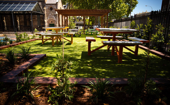 Work included the provision of new seating for students, with easy-care synthetic turf