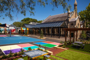 Outdoor Retreats resurfaced the play areas of the school, adding a playful touch with coloured courts and recreational zones
