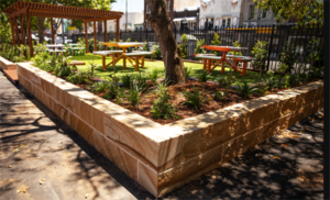 Garden beds were finished with a consistent sandstone edge