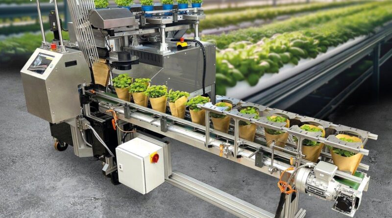 German firm Weber Verpackungen presented a packaging machine for potted plants that claims productivity increases up to 100% compared with manual hand packing