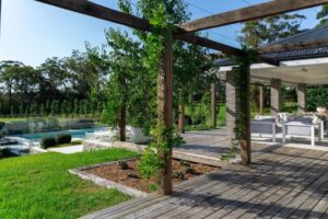 Landscaping surrounding this new build helps settle the home into its rural location and makes it seem more established