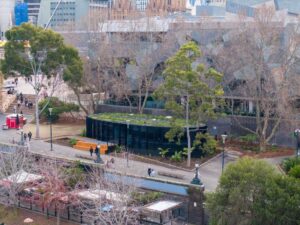 The green roof on top of Federation Square in Victoria provides the city with a diverse planting that enhances the wellbeing of the community