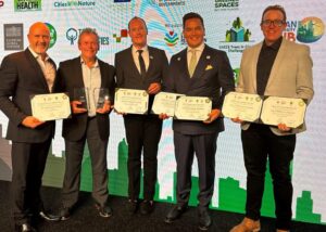 AIPH Technical Panellist Michael Casey, AIPH Green City Consultant Timothy Blatch and AIPH National President Leonardo Capitanio helping Melbourne City Council and Joondalup Council showcase their multiple awards won on the evening