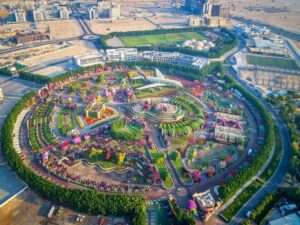 The Dubai Miracle Garden features a host of bedding plants in both typical and unusual settings – note the plane! (Image: Werner Bayer via Flickr, CC0 1.0 Universal)