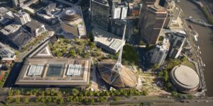 Looking over the Melbourne Arts Precinct, this conceptual render shows how Laak Boorndap will change the city landscape (Image: MAP Co)