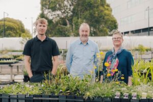 The Melbourne Arts Precinct Plant Trials team at Burnley: (L-R) Dr Dean Schrieke, Associate Professor John Rayner and Associate Professor Claire Farrell (Image: MAP Co)