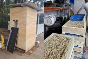Pilot scale cast in place, test structure and prefab panels at UTS Tech Lab in Botany, NSW (images supplied by Dr Peter Irga)