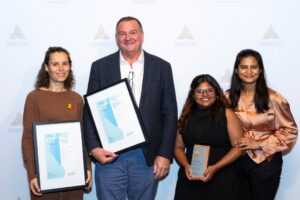 L-R: Heidi Mikulic, David Hay, Oshadi Jayasinghe and Priyanka Patil from Thomson Hay Landscape Architects (THLA) celebrating their win at the recent AILA Awards dinner (Image: Thomson Hay Landscape Architects)