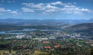Seen at the lower lefthand side of this image, Civic Circle in Canberra includes Weston’s original plantings (Image: Ryan Wick, Civic, 2008)