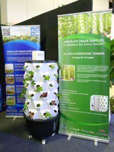 The Allpro Hydroponic Tower featured at the Absolute Trade Supplies display