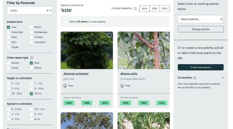 Screenshot of a search for trees suitable for Canning Vale, a suburb of Perth, WA (Image: Supplied by author)