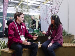 Talking with Toby Lestrell from ShapeScaper whilst sitting on his space-saving bench (Images: Ludovic Vilbert, Inwardout Studio)