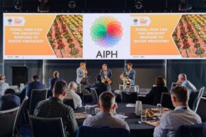 (Left-right) Chris Philpot, Andy Cameron and Eduardo Barbosa discuss how the industry can respond to climate-driven water pressures (Image: Ludovic Vilbert, Inwardout Studio)