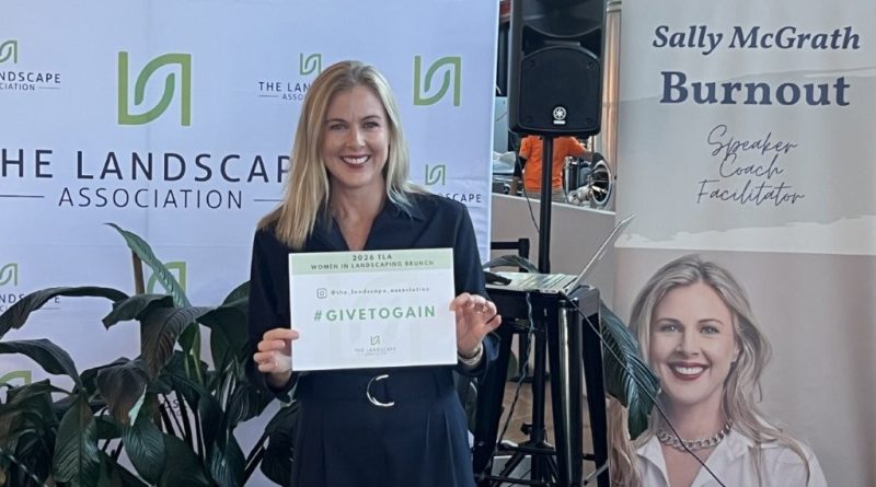 Keynote speaker Sally McGrath shares this year’s International Women’s Day ‘Give to Gain’ message (Image: The Landscape Association)