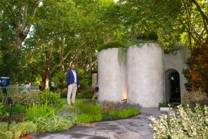 Designer Joel Barnett in his Show Garden, ‘Je ne sais quoi’ (Image: Melbourne International Flower and Garden Show)