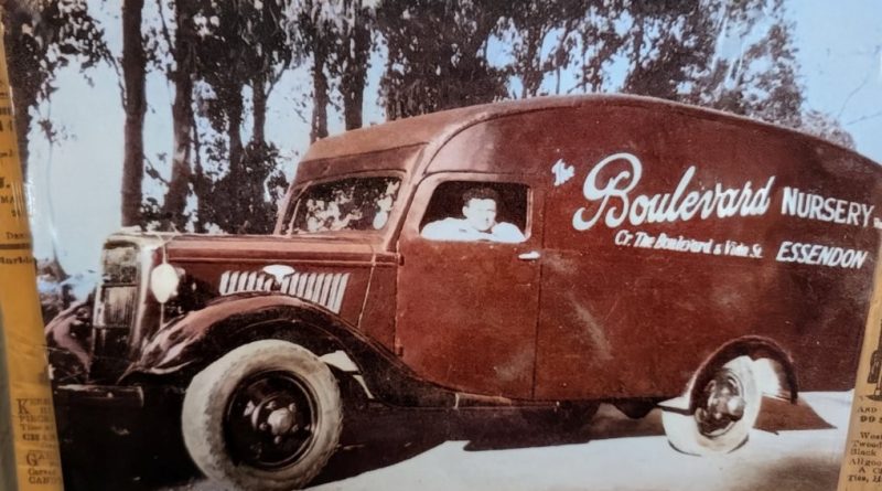 Bill Poynton in his iconic delivery van in the early days of the nursery (Image: Courtesy of Poyntons of Essendon and Lisa McCann, GCA)